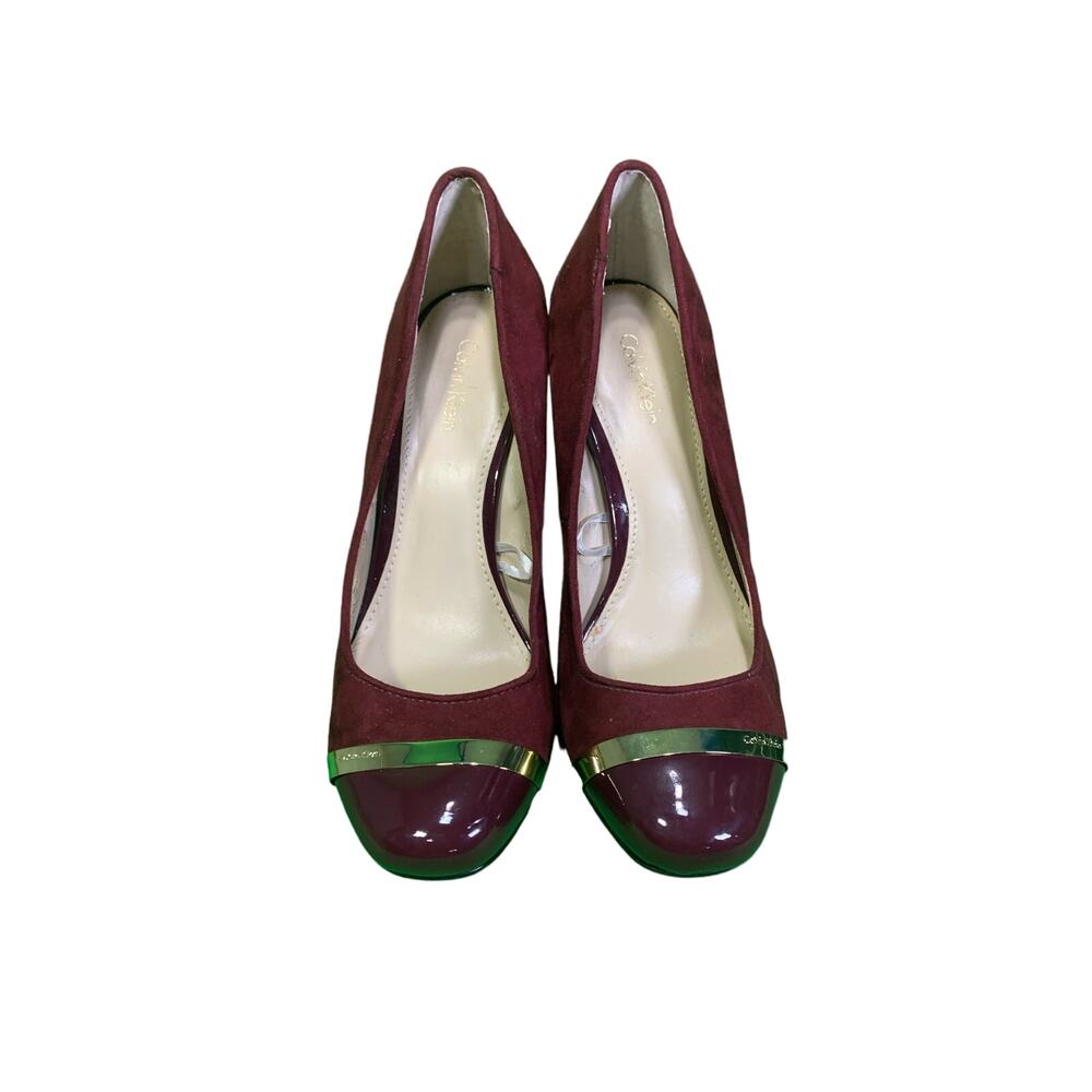 Calvin Klien Burgandy Chunky Heels Size 7 - Picture 2 of 9